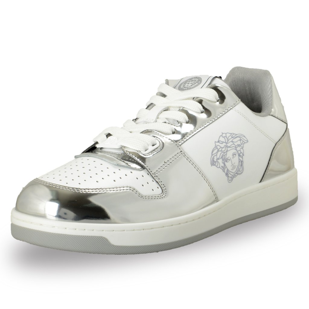Versace Men's Medusa Logo White & Silver Leather Sneakers Shoes Us 9 It 42